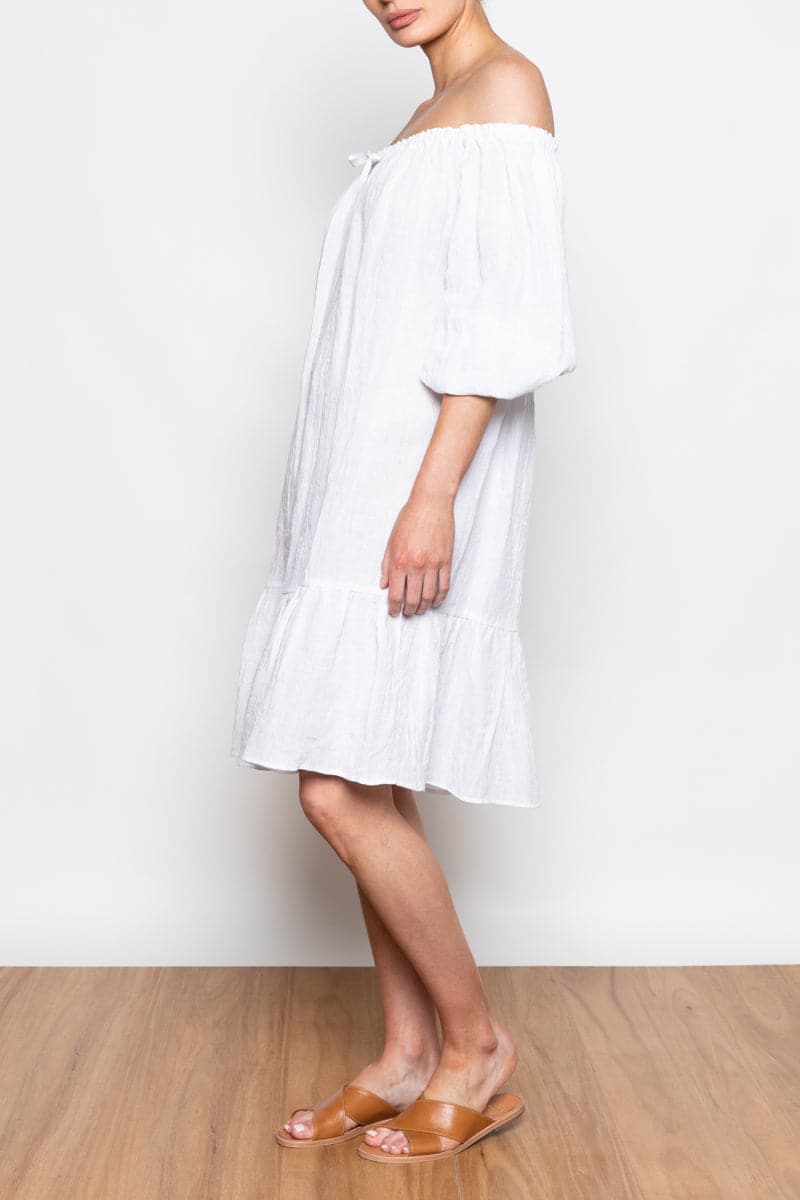 Lara Linen Beach Dress White