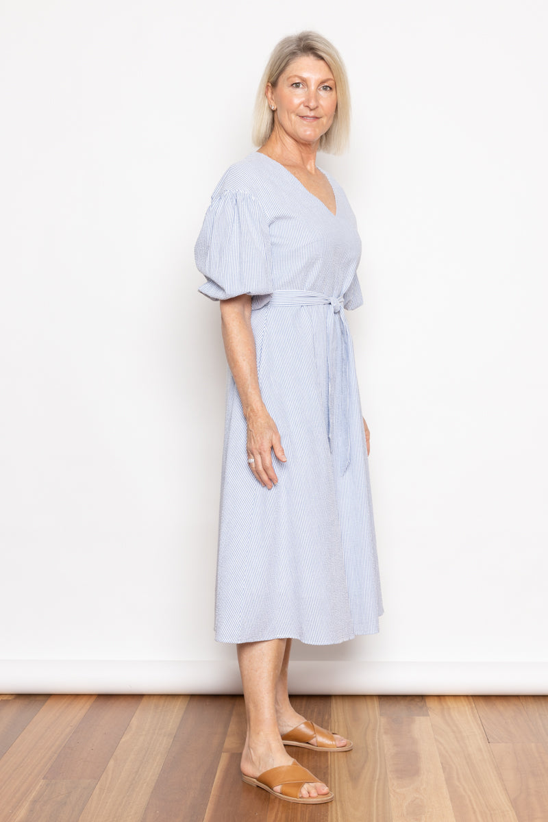 Johanna Stripe Cotton Dress Blue Ocean