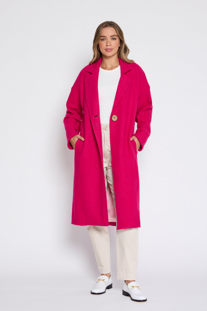 Louanna Soft Merino Wool Coat Pink Hibiscus