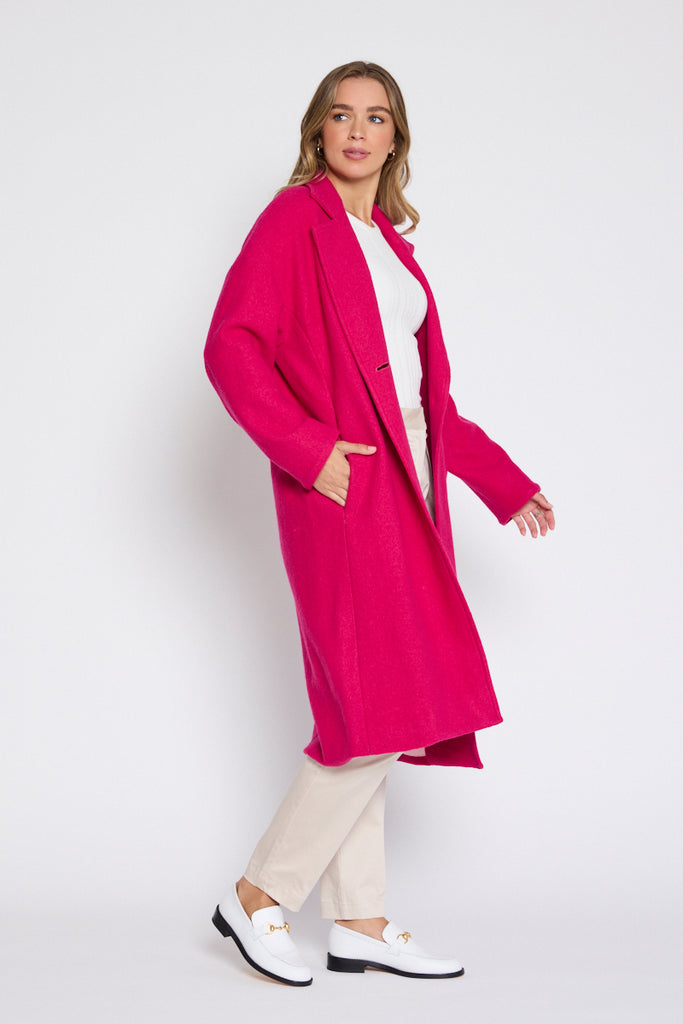 Louanna Soft Merino Wool Coat Pink Hibiscus