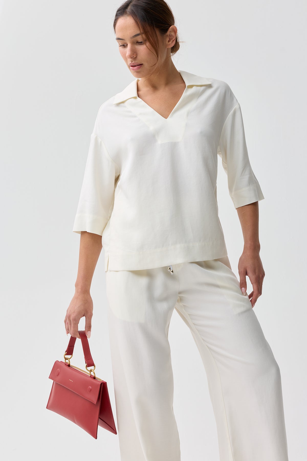 Lynches Open Collar Top White