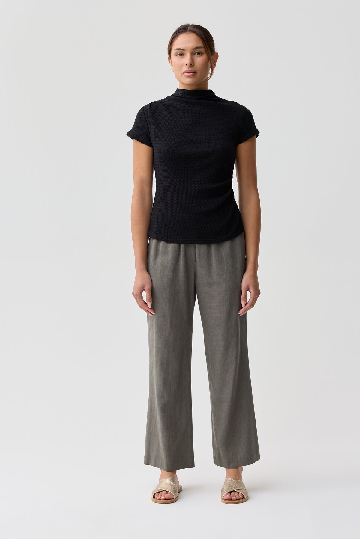 Heron Ruched Short Sleeve Top Black Night