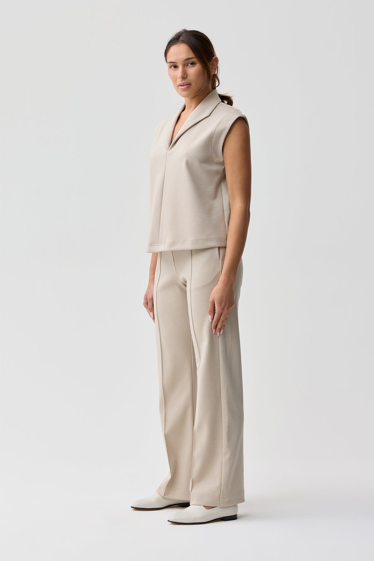 Hunter Merino Wool Ponte Cap Sleeve Top Natural