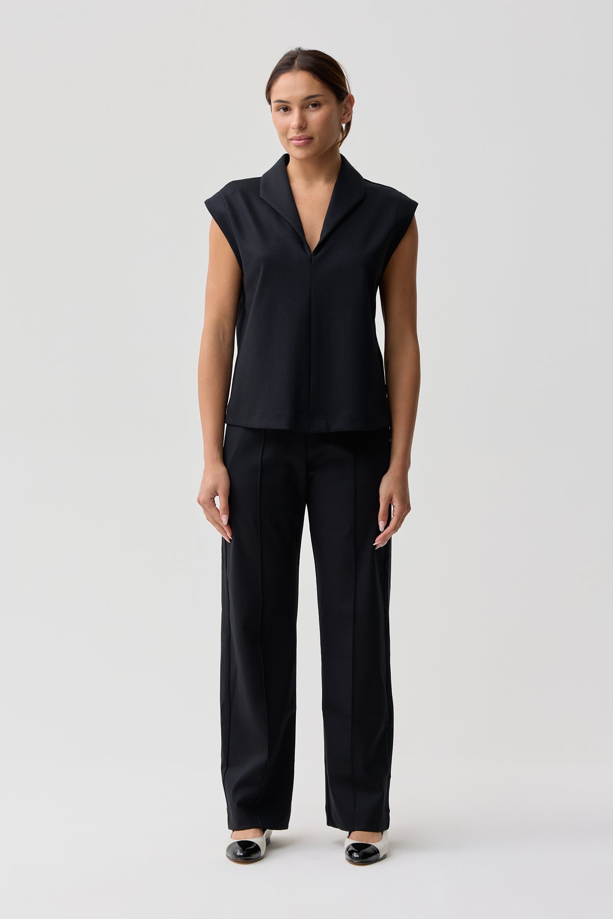 Hunter Merino Wool Ponte Cap Sleeve Top Black Night