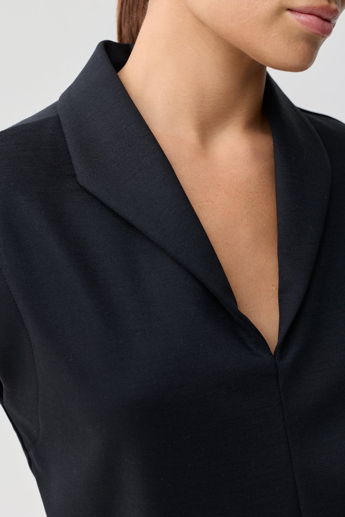 Hunter Merino Wool Ponte Cap Sleeve Top Black Night