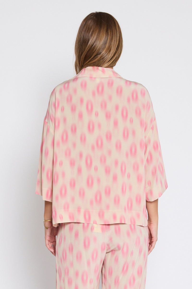 Trinity V Neck Collared Print Top Natural/Pink