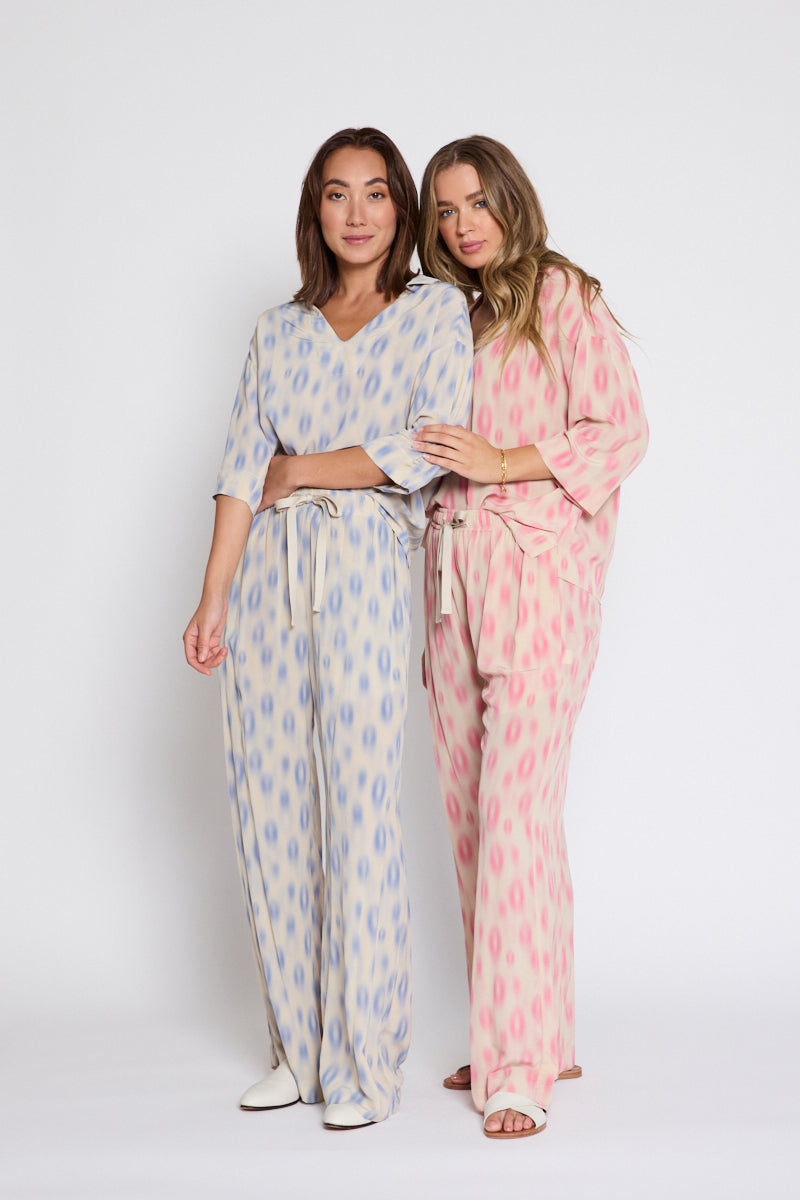 Trinity Drawstring Print Pant Natural/Blue