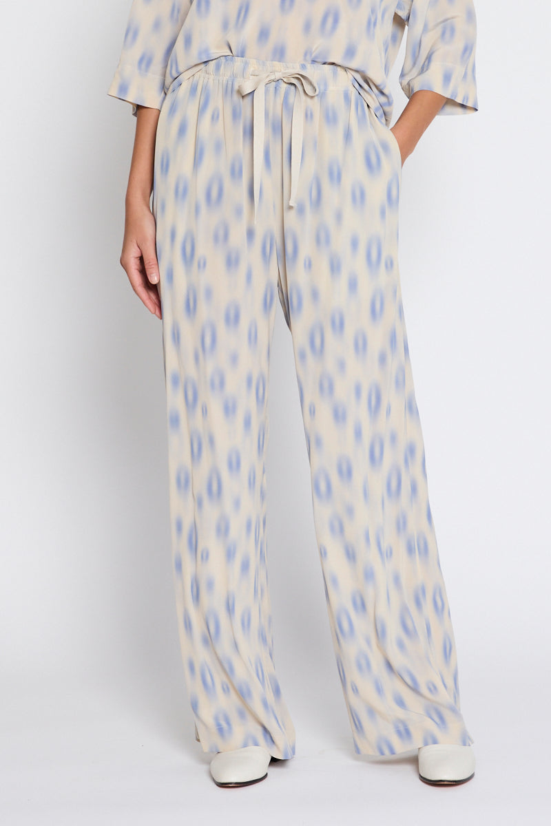 Trinity Drawstring Print Pant Natural/Blue