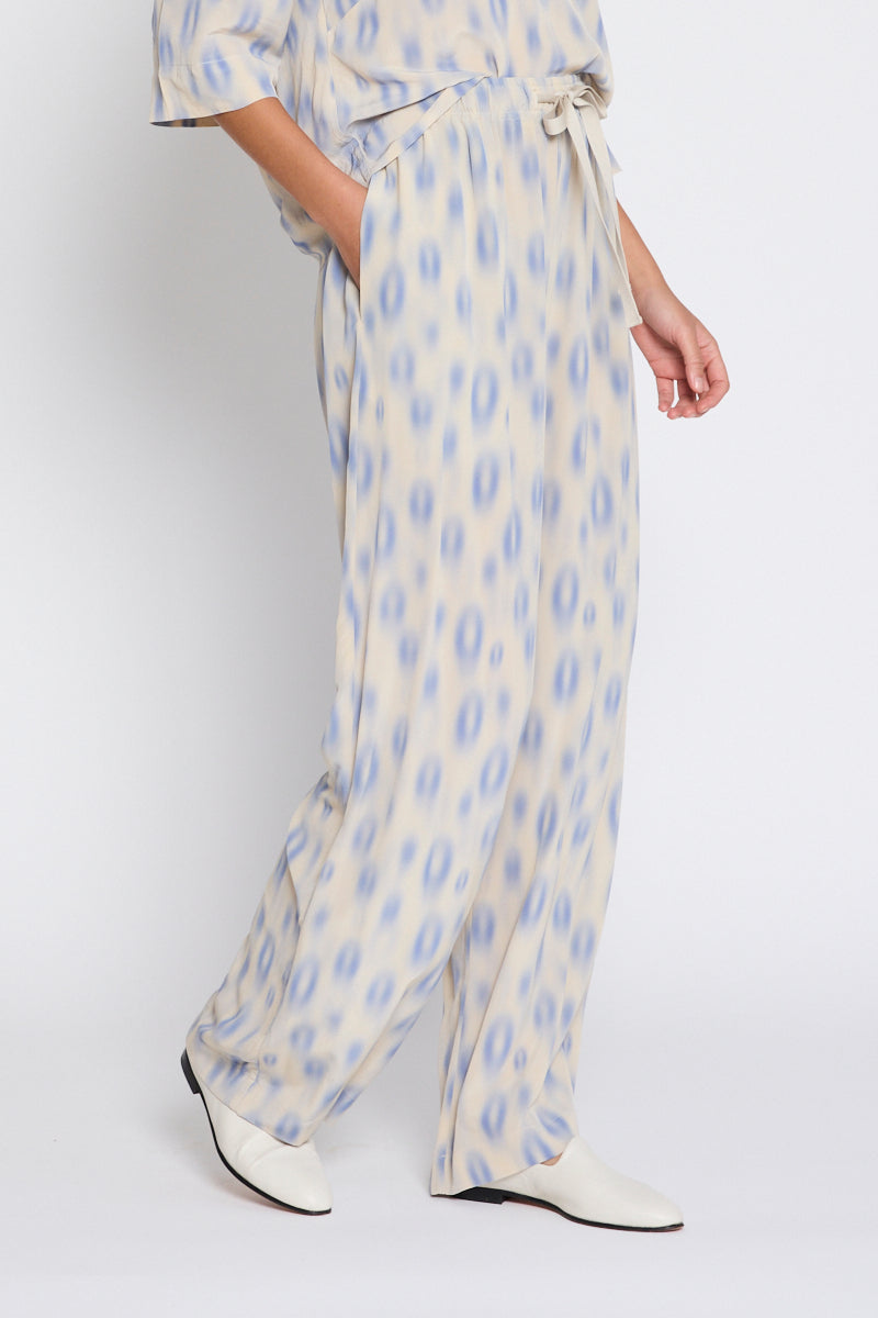 Trinity Drawstring Print Pant Natural/Blue