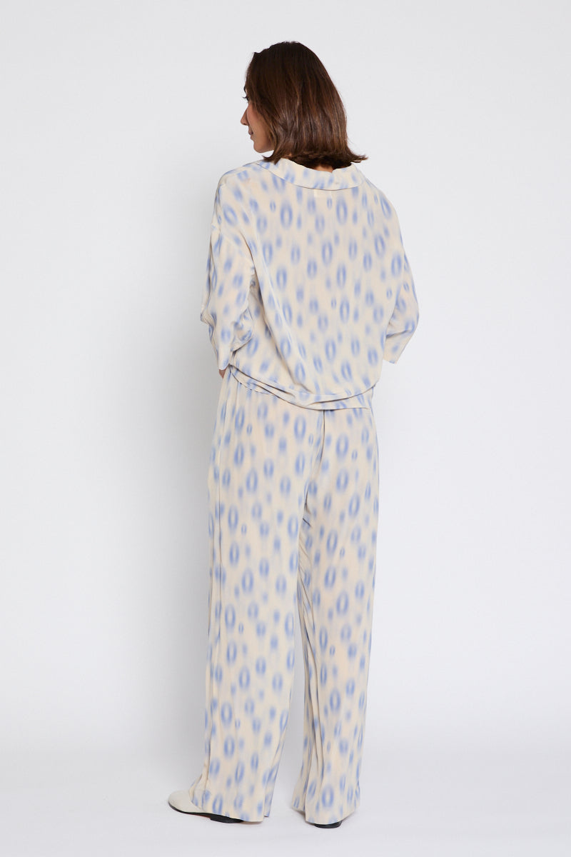 Trinity Drawstring Print Pant Natural/Blue