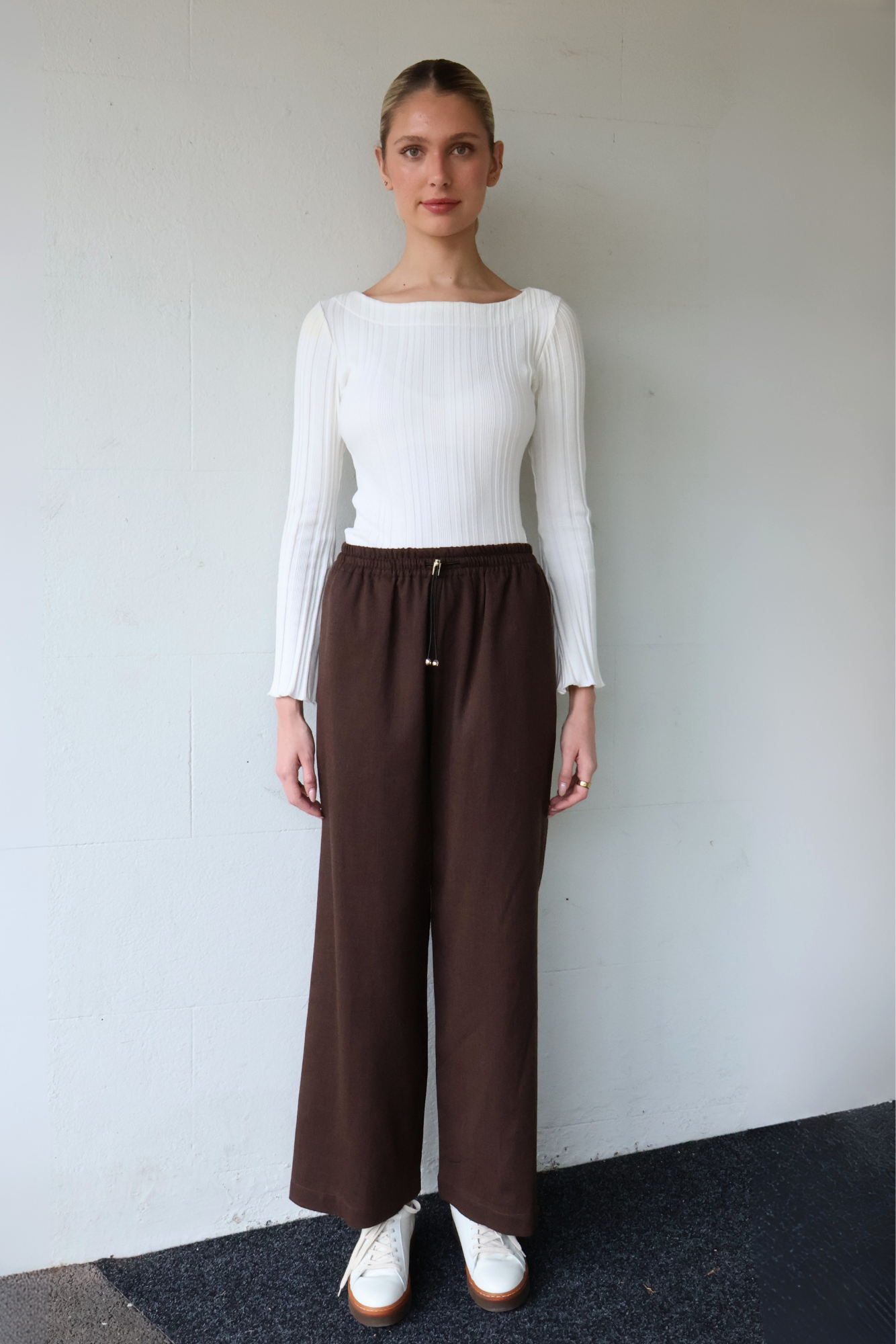 Lyndhurst Drawstring Wool Pant Chocolate
