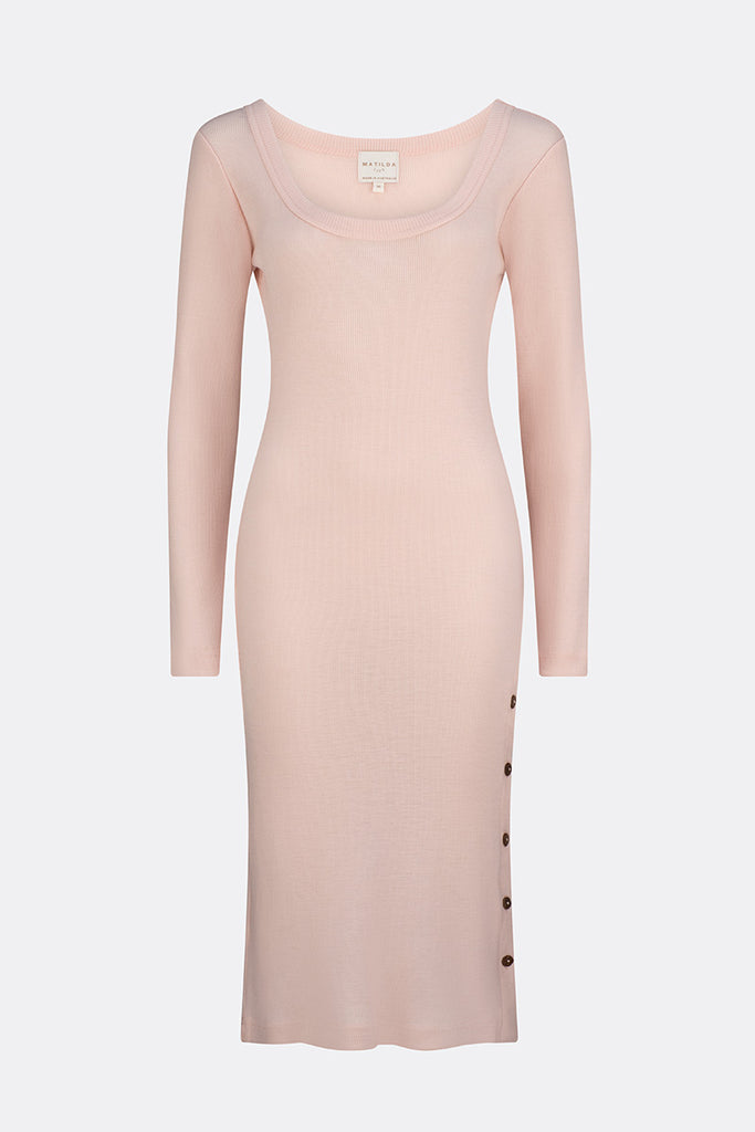 Eden Soft Merino Wool Long Sleeve Dress Pink
