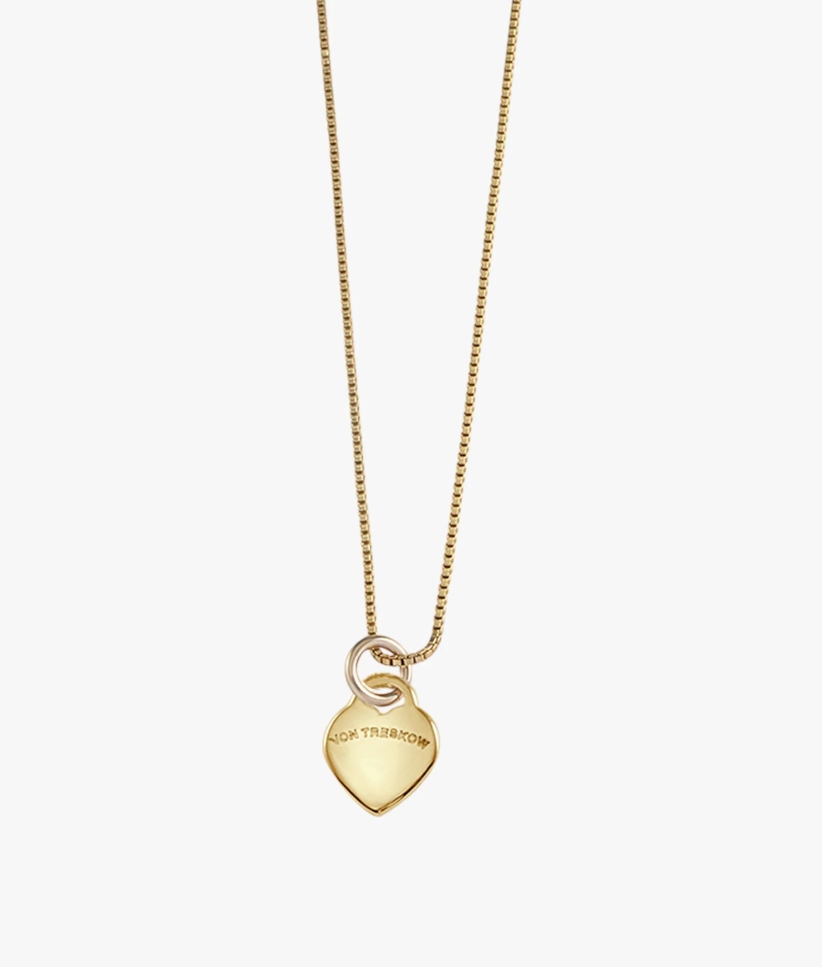 VT Yellow Gold Fine Box Chain Necklace with Mini VT Heart