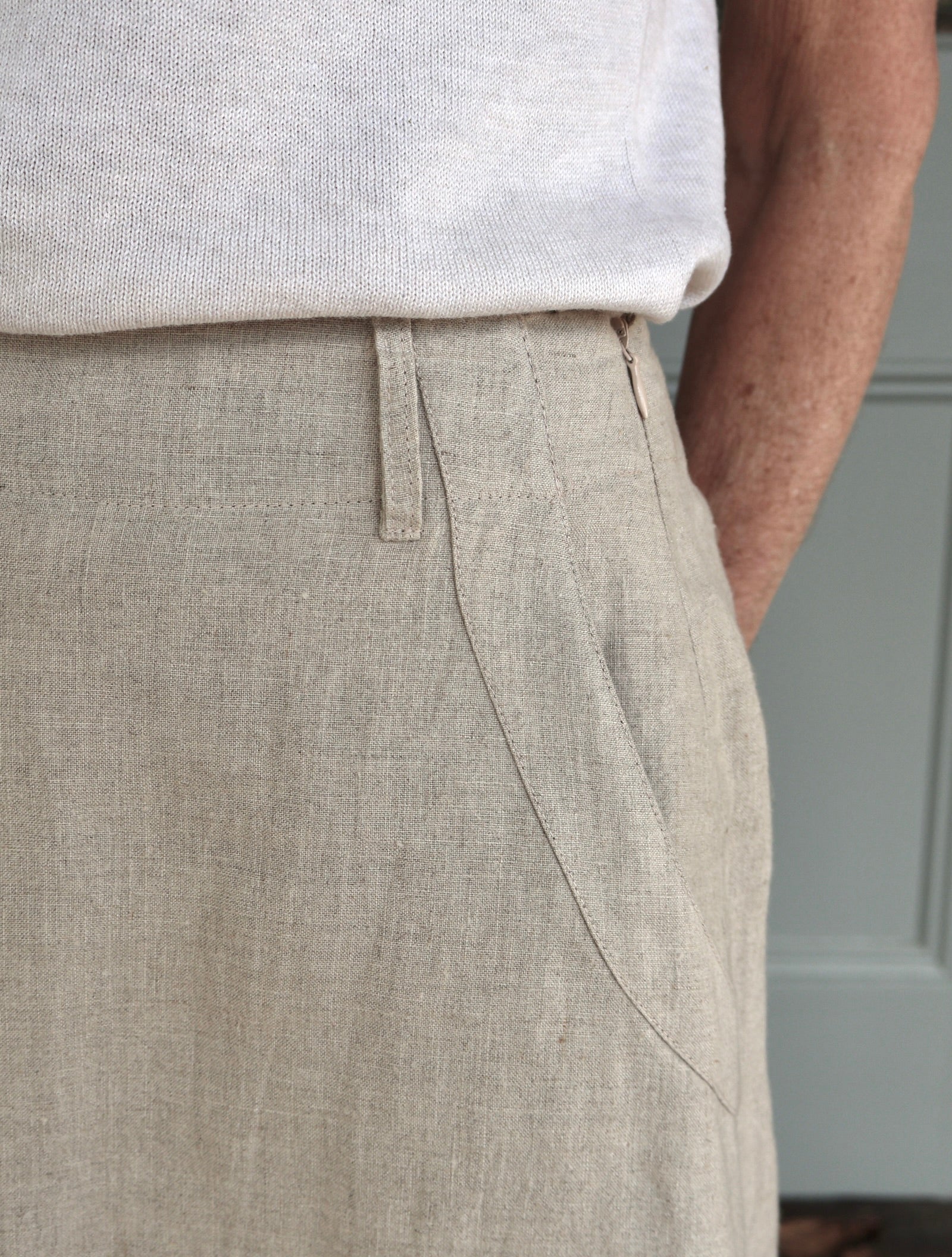 Khaki Linen Skirt Upclose