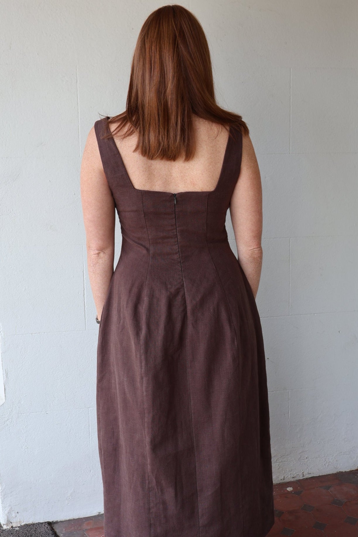 Adelaide Linen Midi Dress Espresso