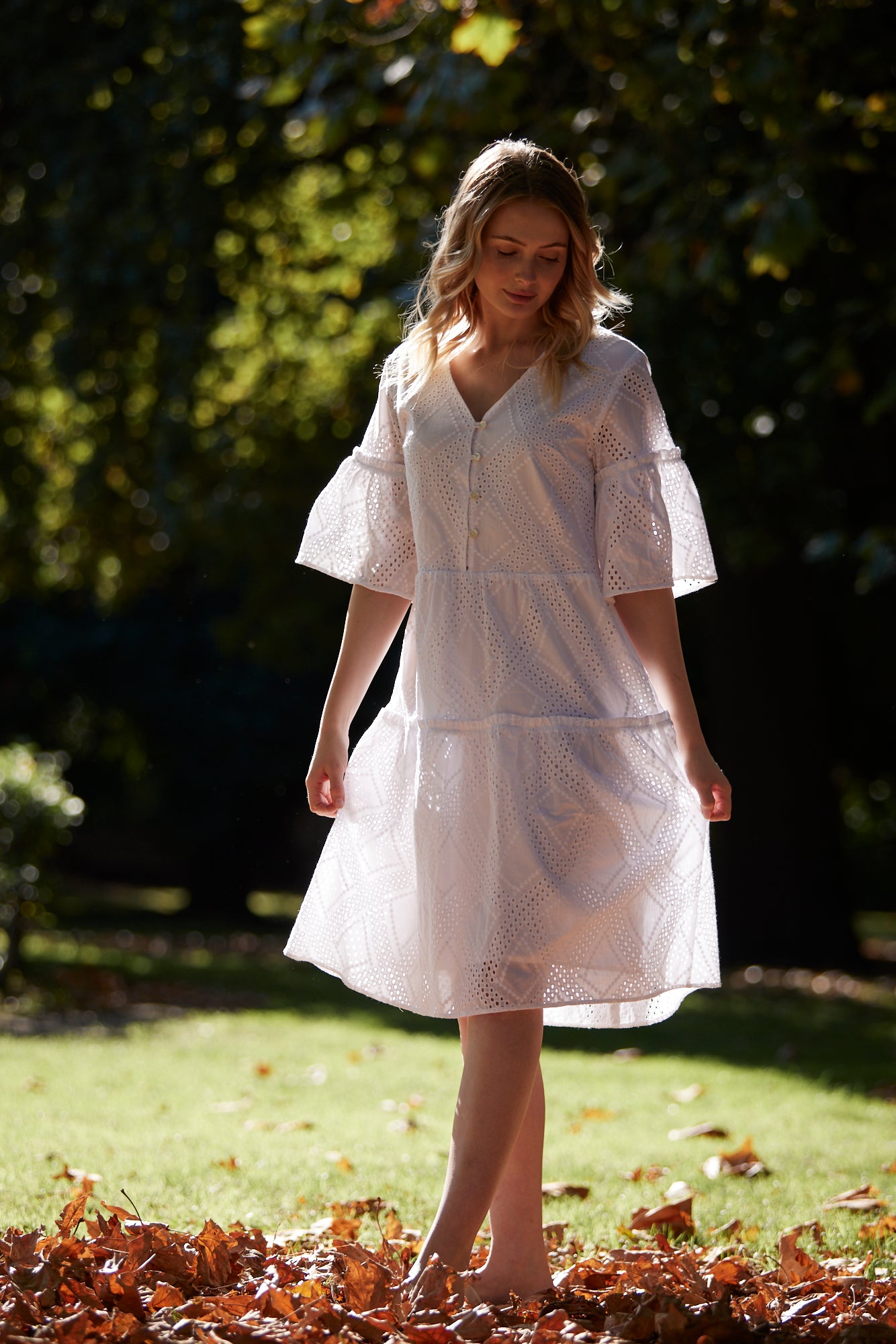 Blossom Broderie Anglaise Tiered Dress White