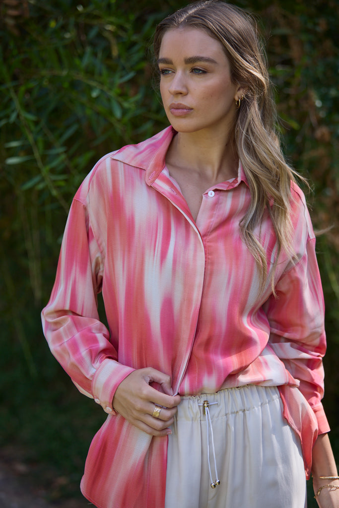 Isa Button Down Silk Shirt Pink Ombre