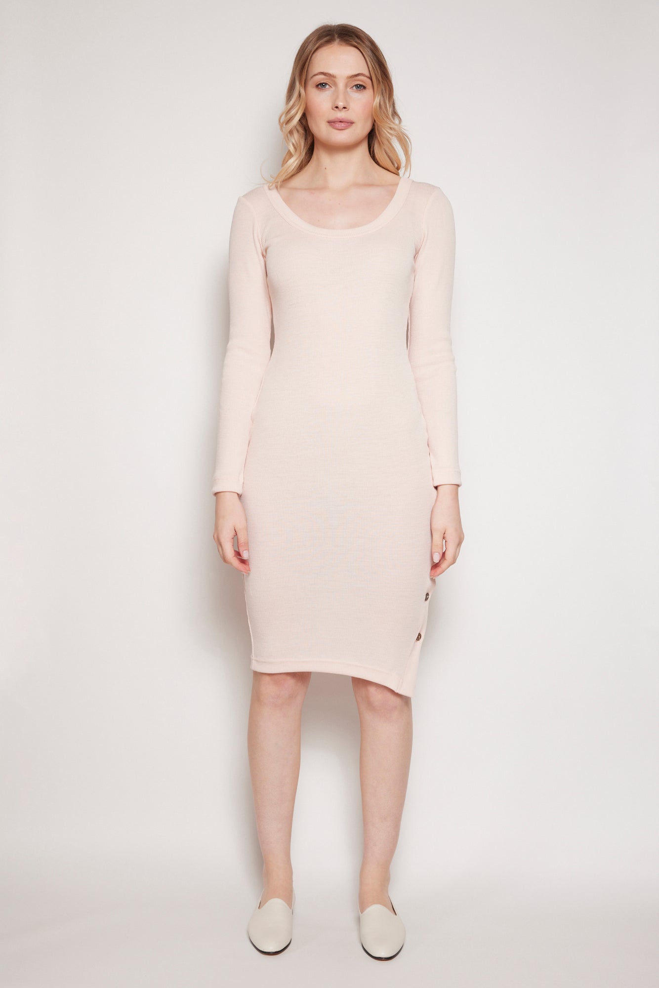 Eden Soft Merino Wool Long Sleeve Dress Pink