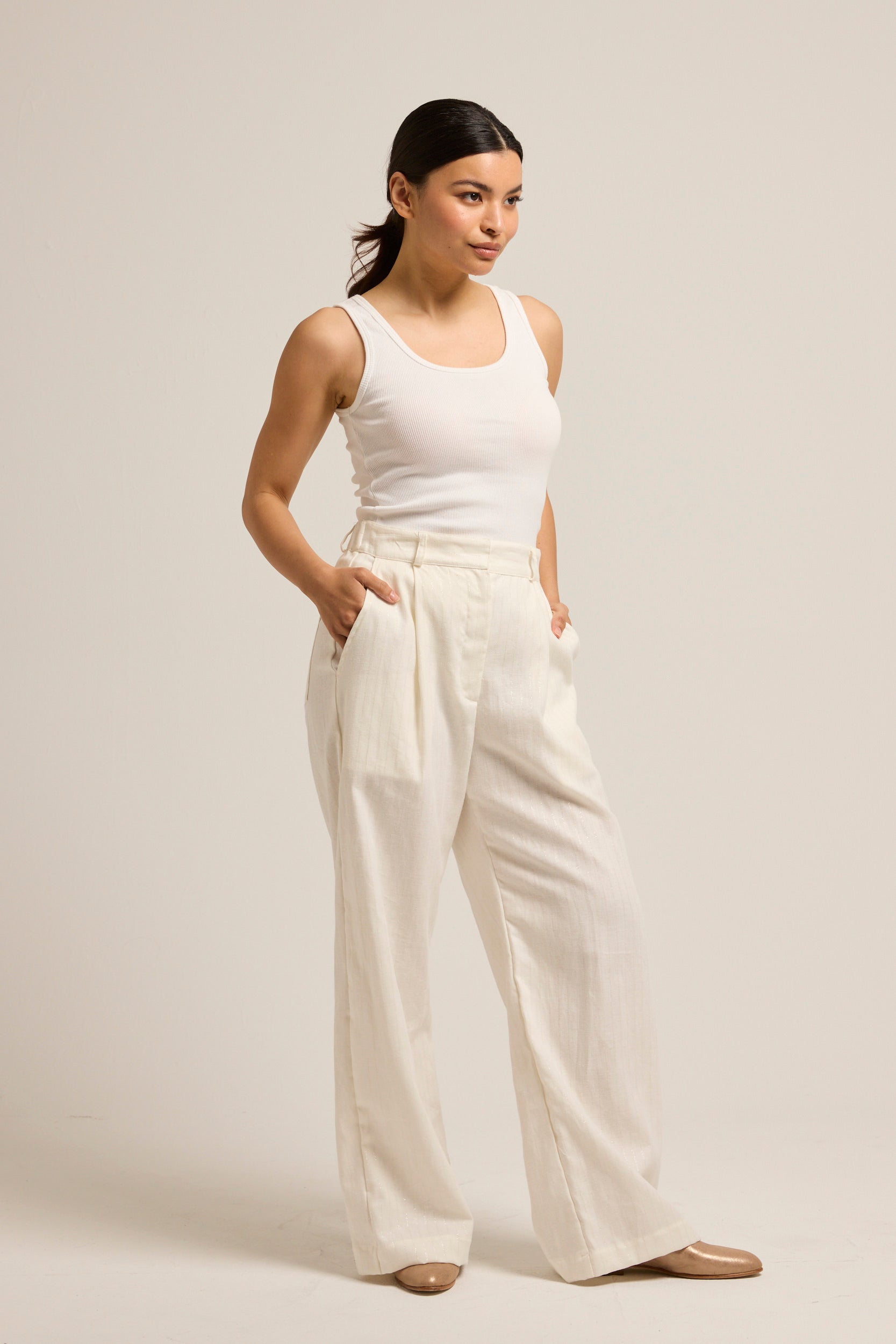 Alice 2 Wide Leg Linen Pant White