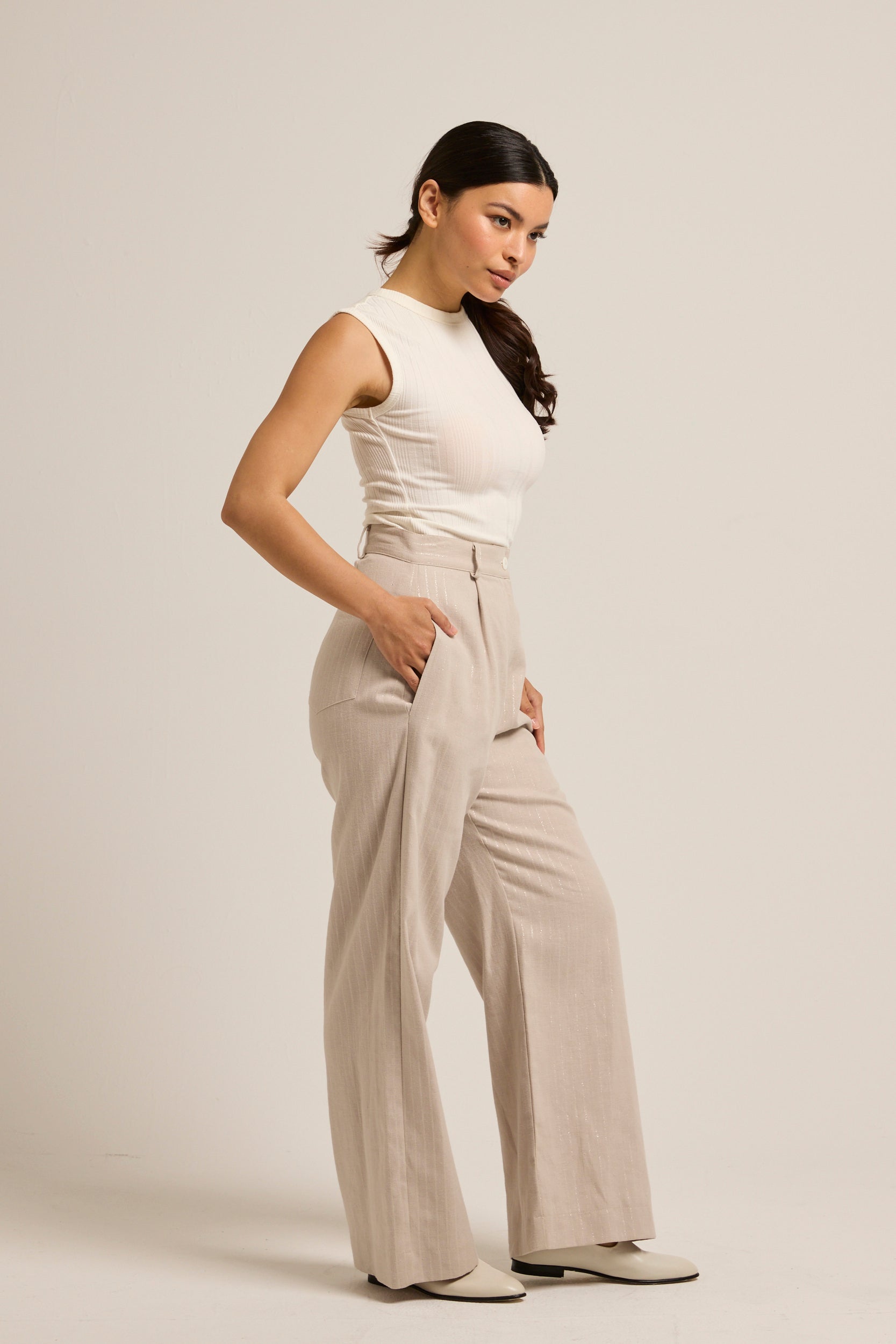 Alice Wide Leg Linen Pant Grey