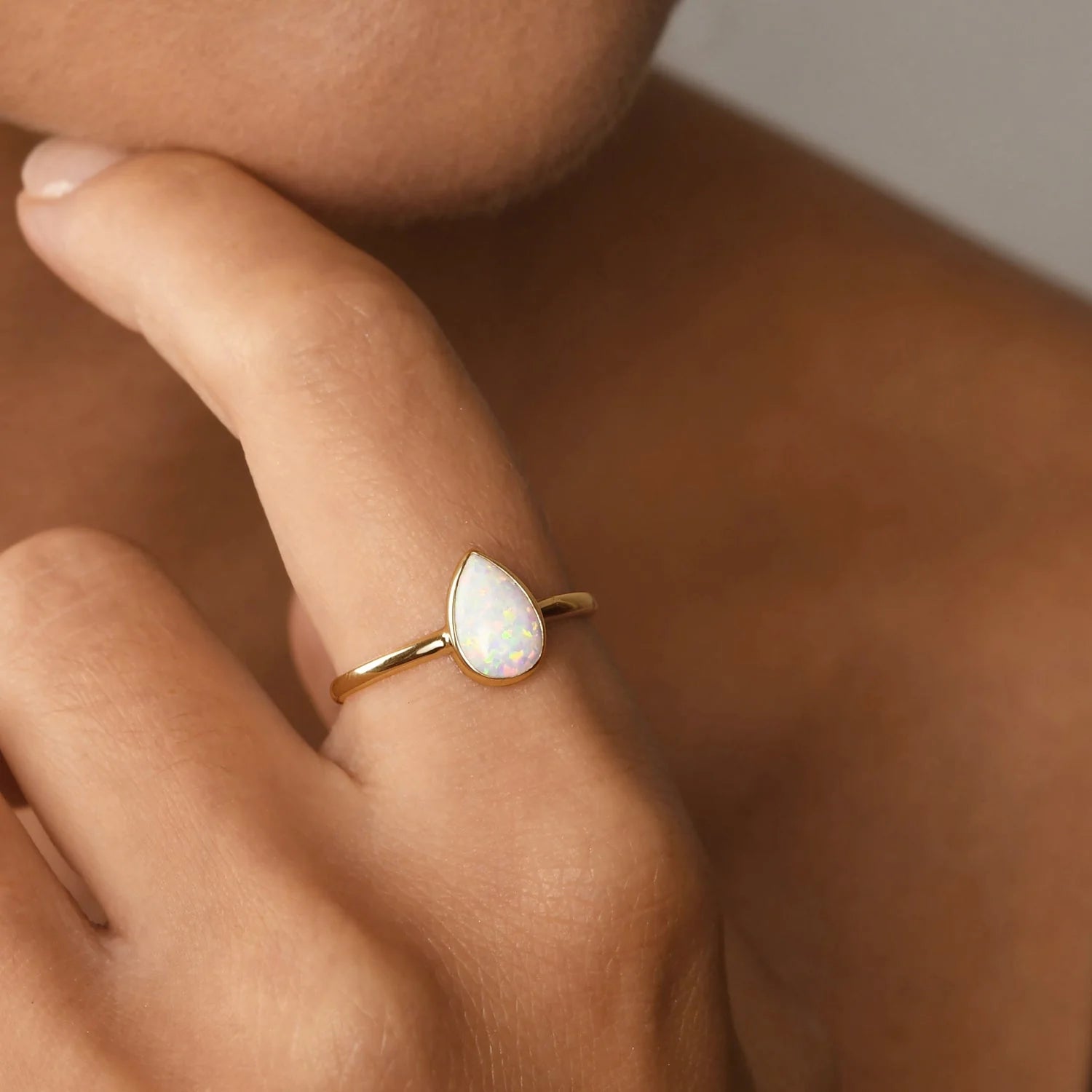 VT Yellow Gold Pear Czelline Opal Ring