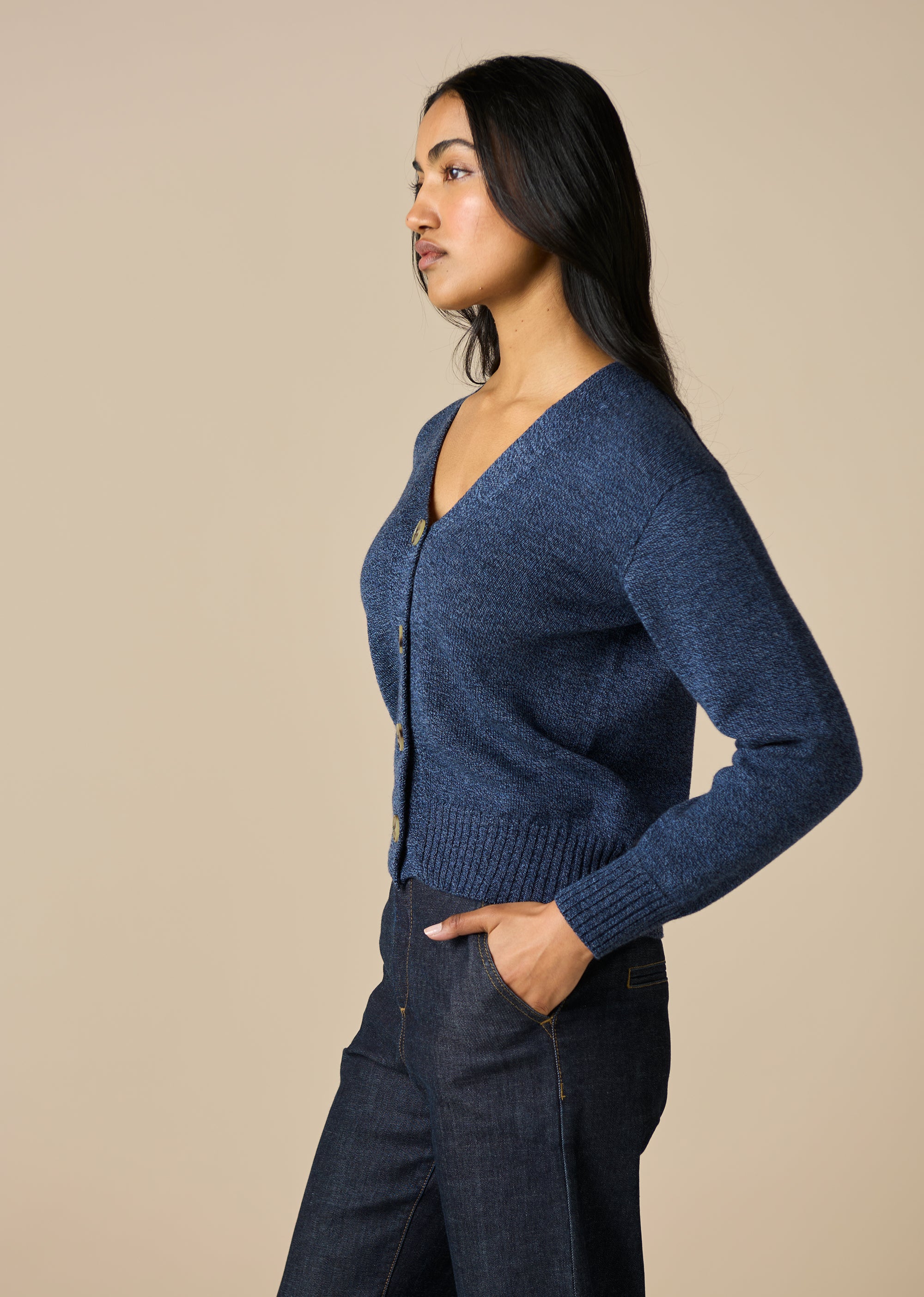Uimi Agnes Jersey V Neck Cardigan Denim