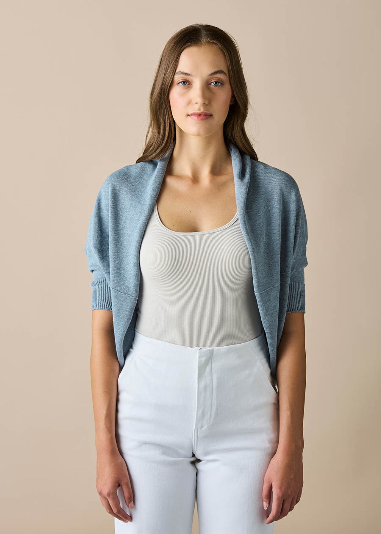 clara shrug chambray front