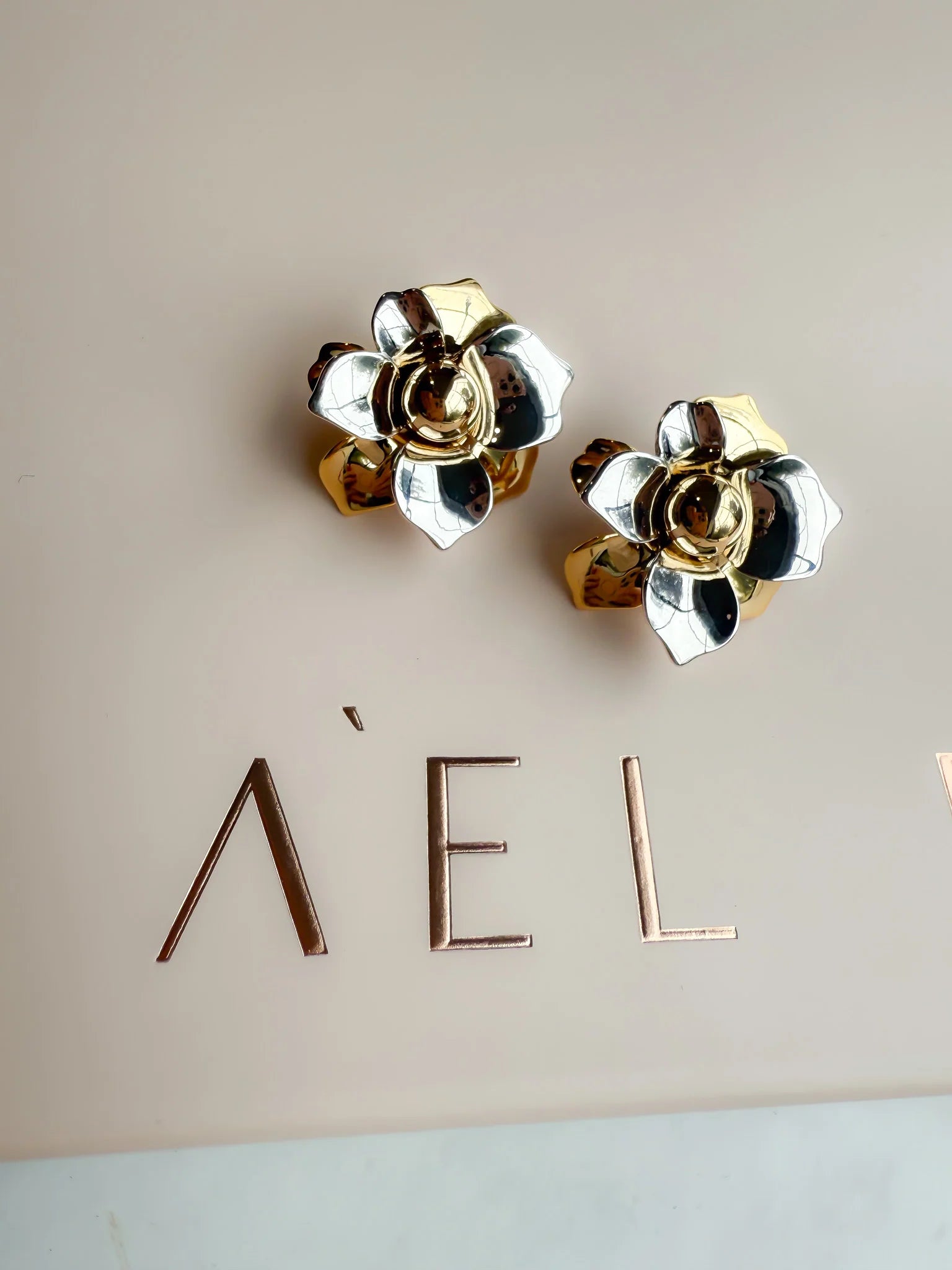 gold silver flower stud statement earrings