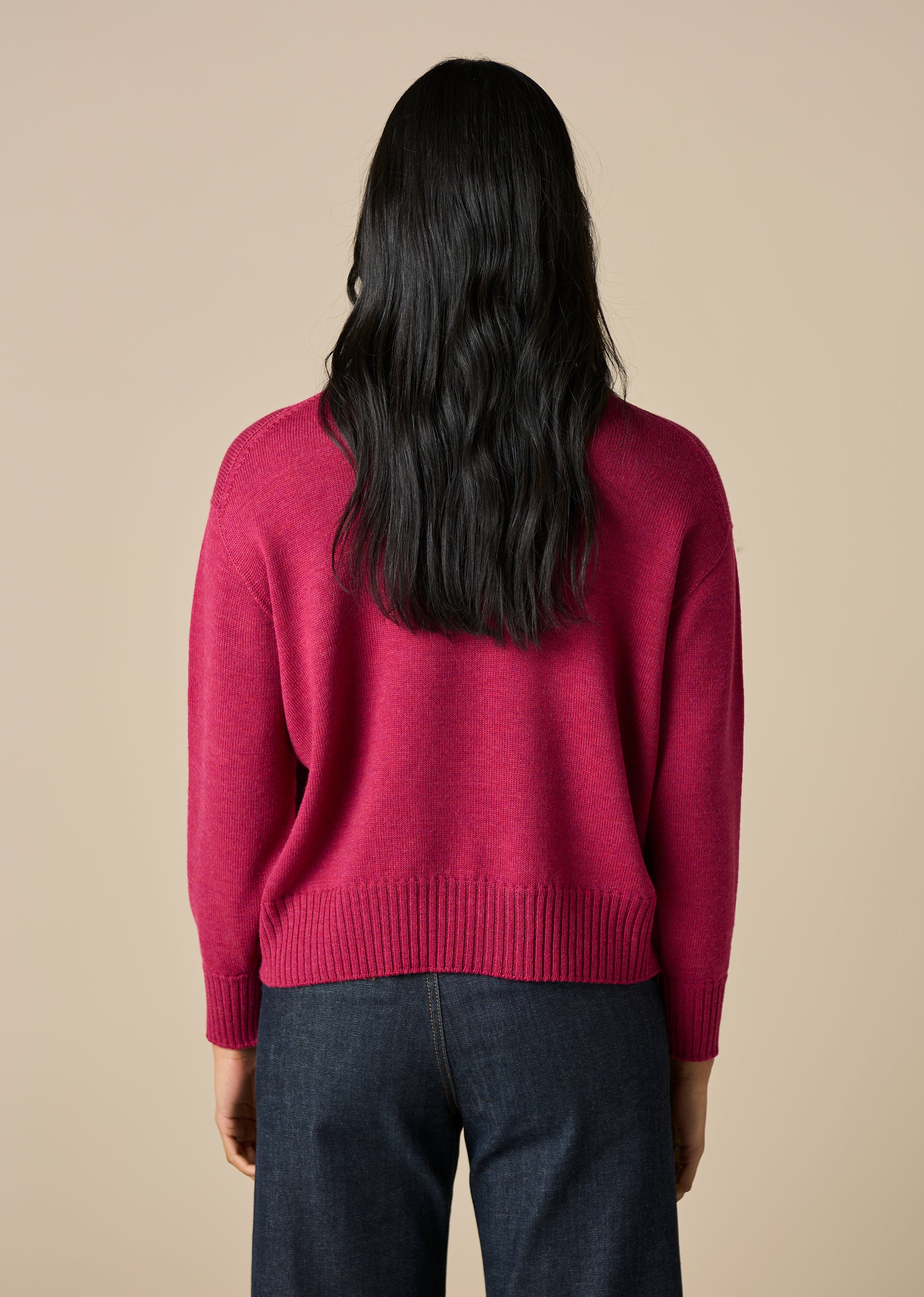 Uimi Matilda Merino Wool Crew Neck Jumper Magenta