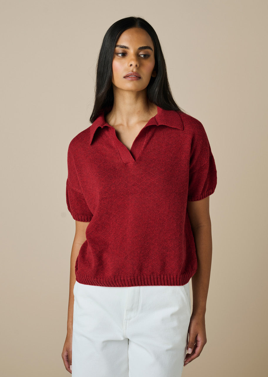 Uimi Prudence Textured Polo Tee Cherry