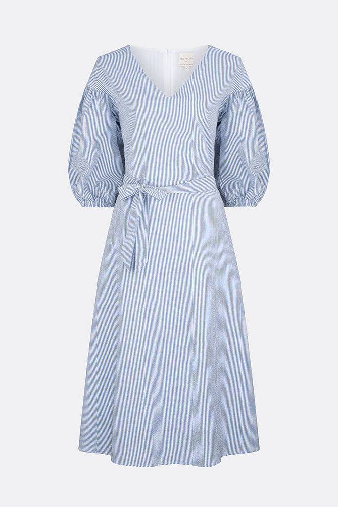 Johanna Stripe Cotton Dress Blue Ocean