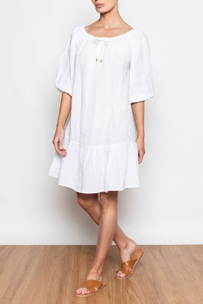 Lara Linen Beach Dress White