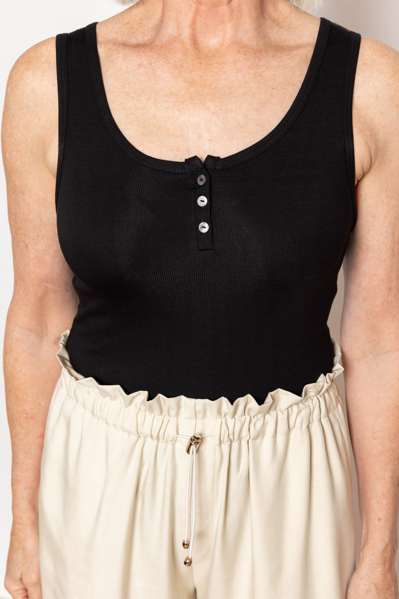 Kirra Soft Tencel rib sleeveless Henley black night