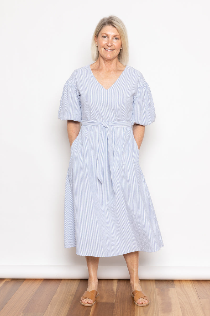 Johanna Stripe Cotton Dress Blue Ocean