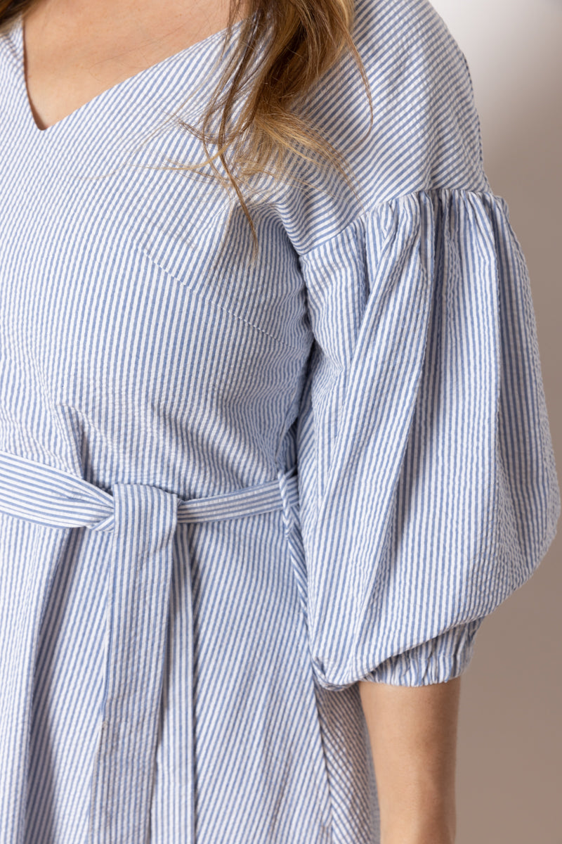 Johanna Stripe Cotton Dress Blue Ocean