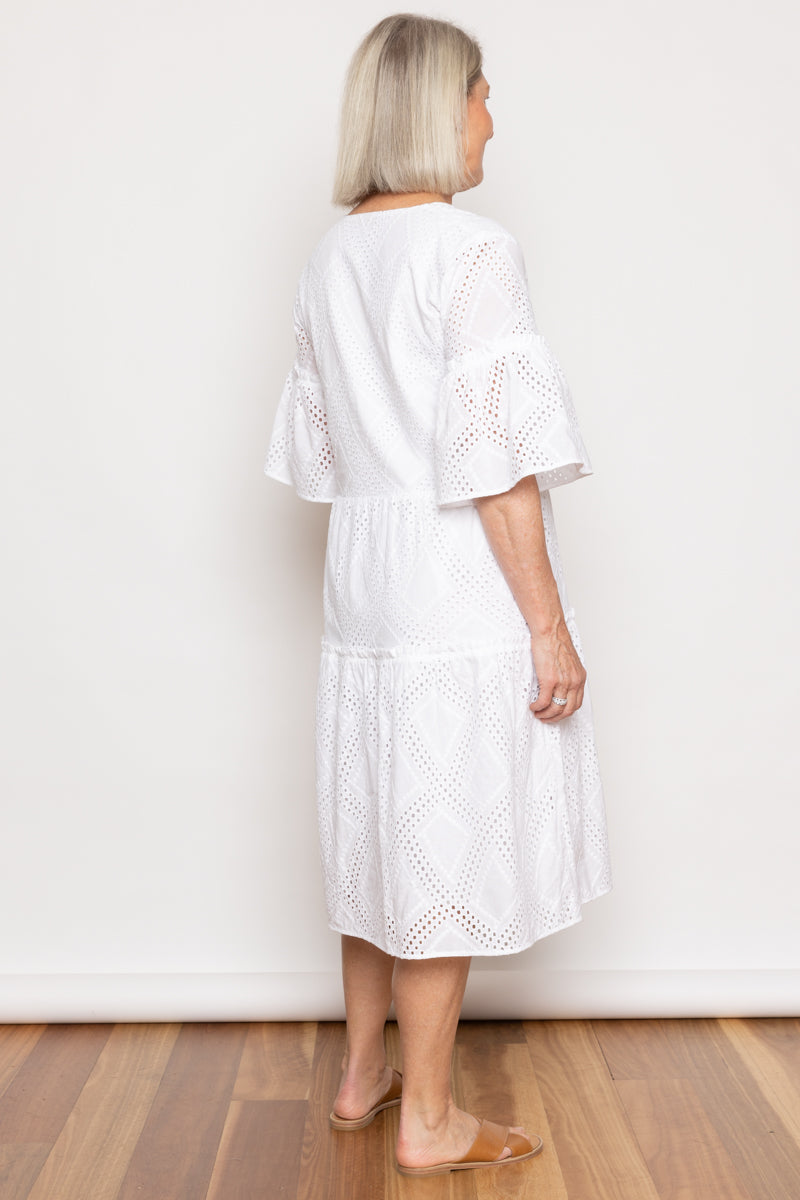 Blossom Broderie Anglaise Tiered Dress White