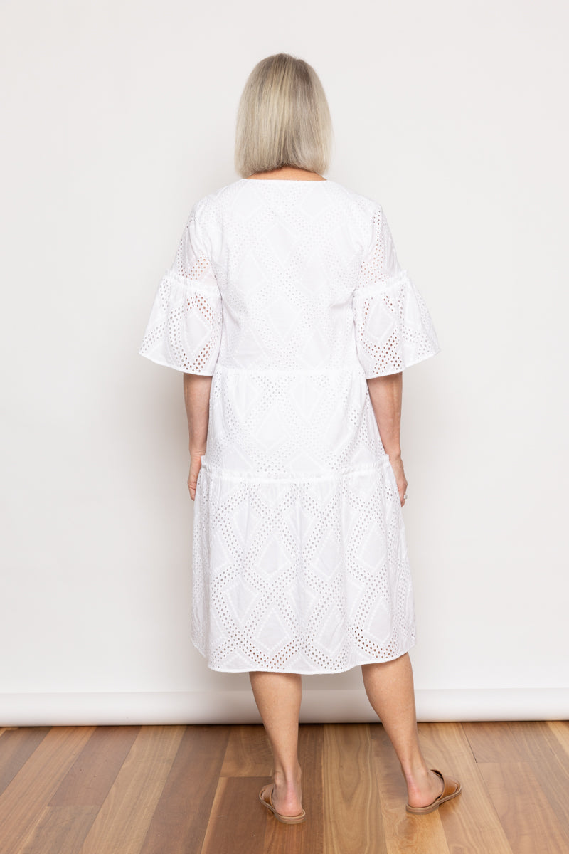 Blossom Broderie Anglaise Tiered Dress White